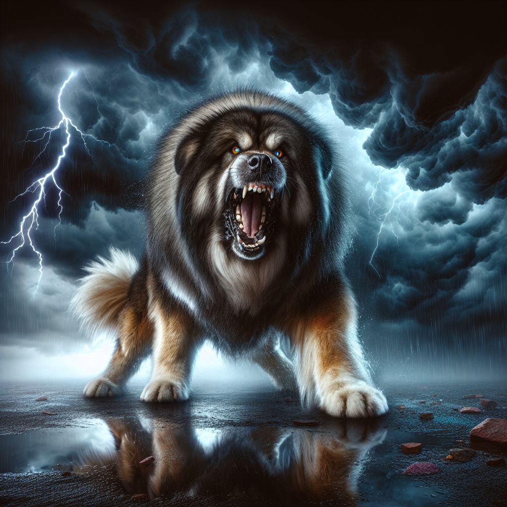 Intense Aggression: Growling Dog in Defensive Stance | AI Art Generator