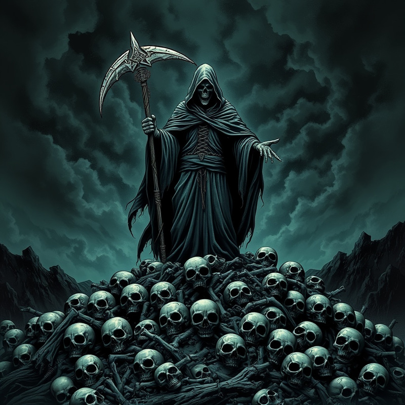 Eerie Faceless Grim Reaper on Skull Mountain