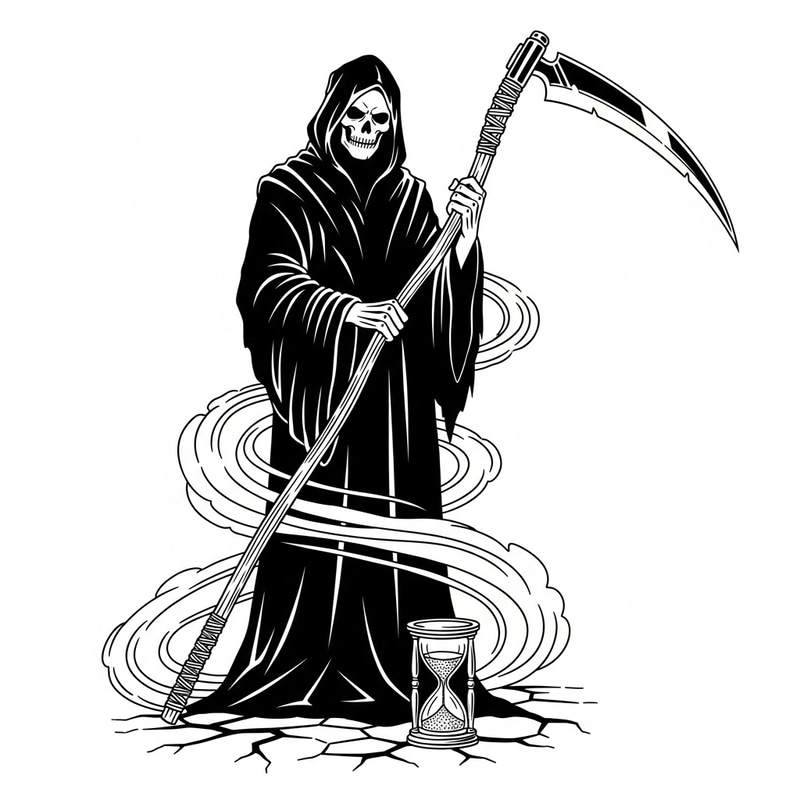 Black and White Grim Reaper Stencil Tattoo: Symbolizing Life's Transience