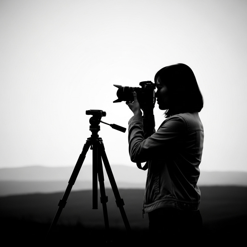Female Photographer Silhouette Drawing | Camera & Tripod Scene