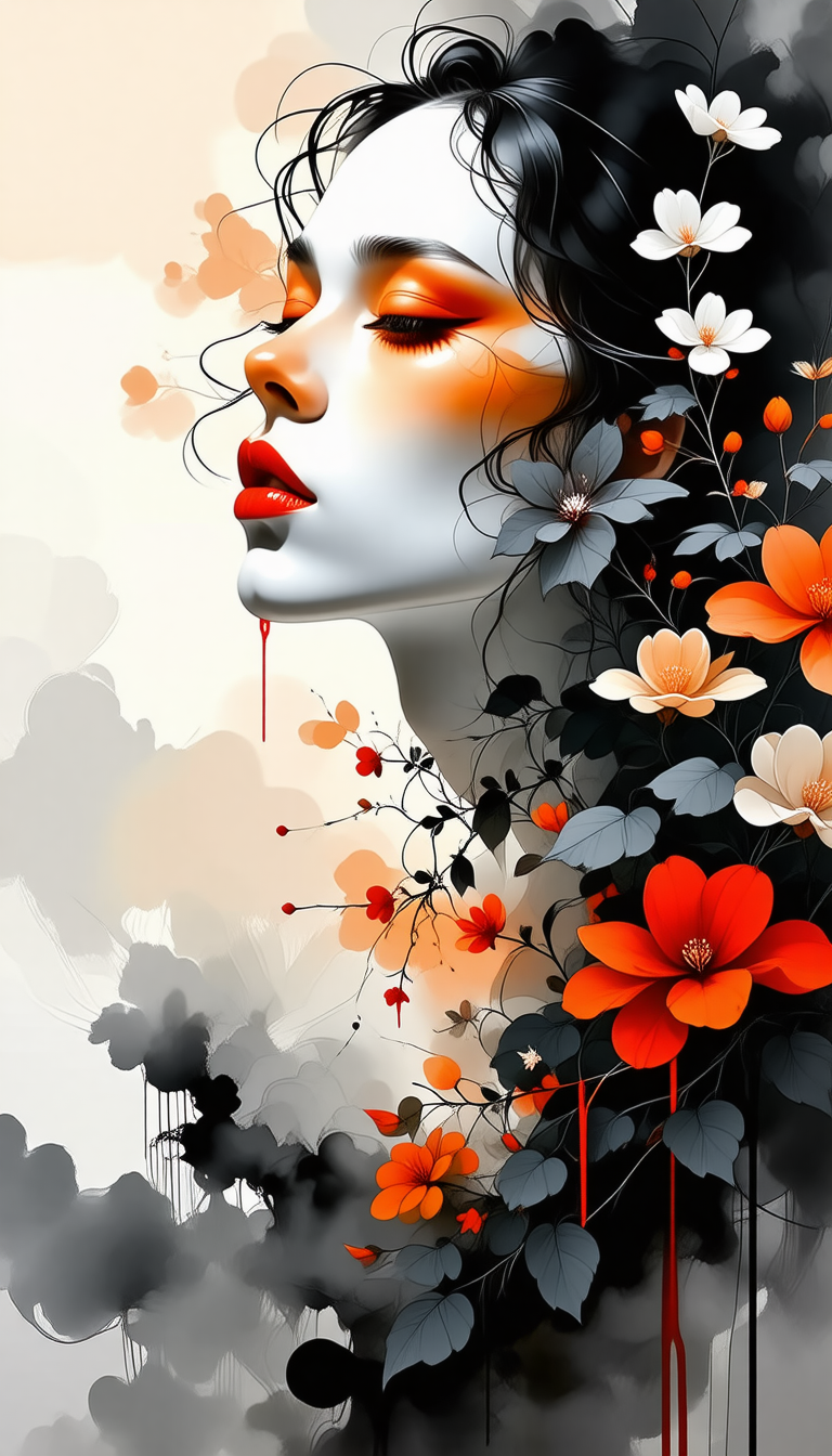 Mysterious Woman Ink Illustration | Fantasy Botanicals Mysterious Woman Ink Illustration | Fantasy Botanicals