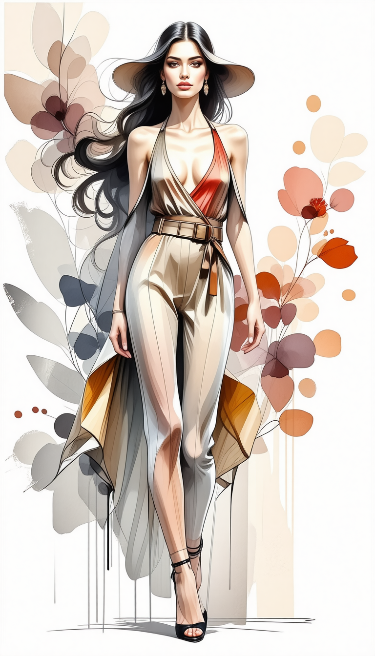 Elegant Fashion Illustration in Soft Pastels
