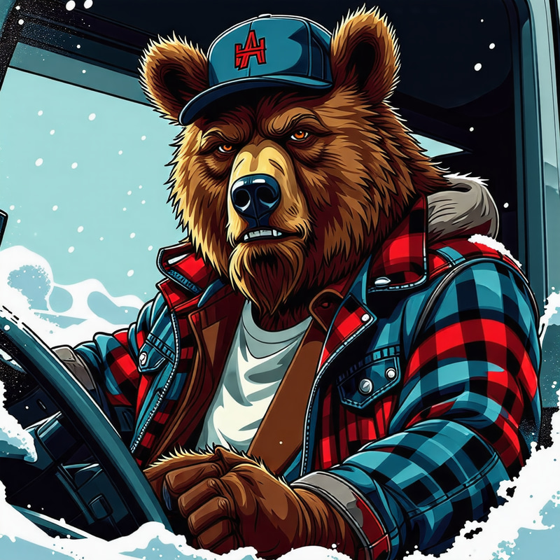Angry Anthro Grizzly Bear Driving a Truck