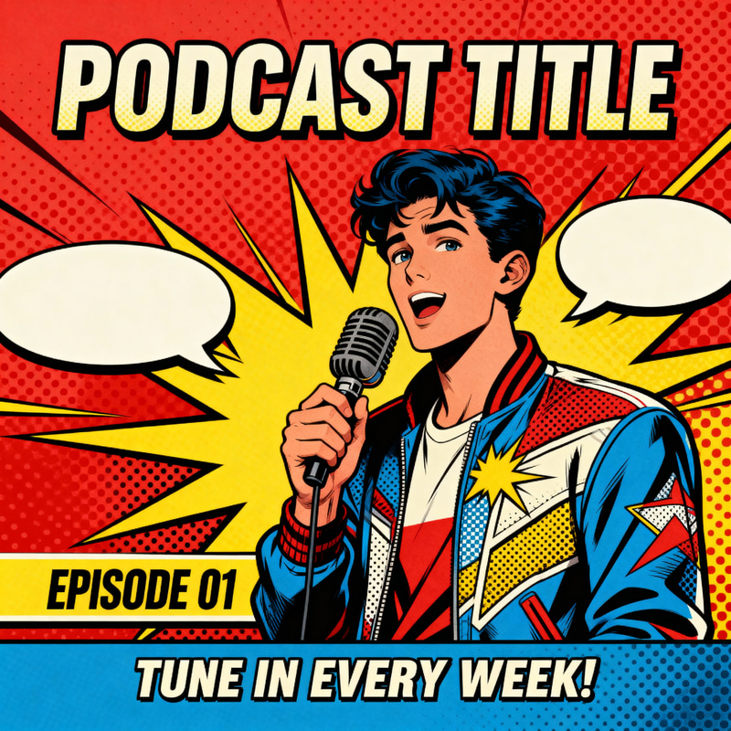 Bold Podcast Cover Art in Retro Comic Style Bold Podcast Cover Art in Retro Comic Style