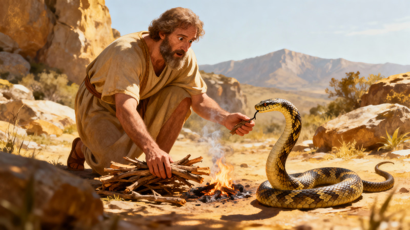 Apostle Paul: Bitten by a Snake While Collecting Wood Apostle Paul: Bitten by a Snake While Collecting Wood