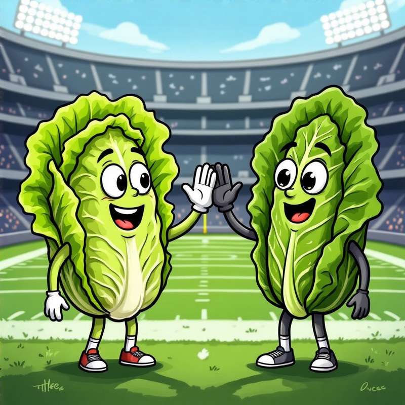 Bibb and Romaine Lettuce High Five in Stadium Bibb and Romaine Lettuce High Five in Stadium