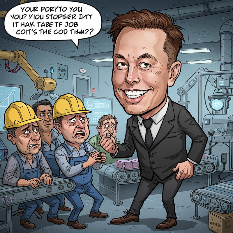 Elon Musk: Immigrant Job Stealer in Cartoon Style Elon Musk: Immigrant Job Stealer in Cartoon Style