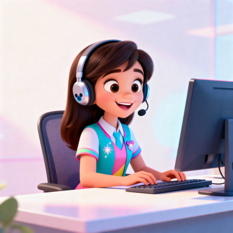 Cheerful Disney-Style Call Center Girl Animation