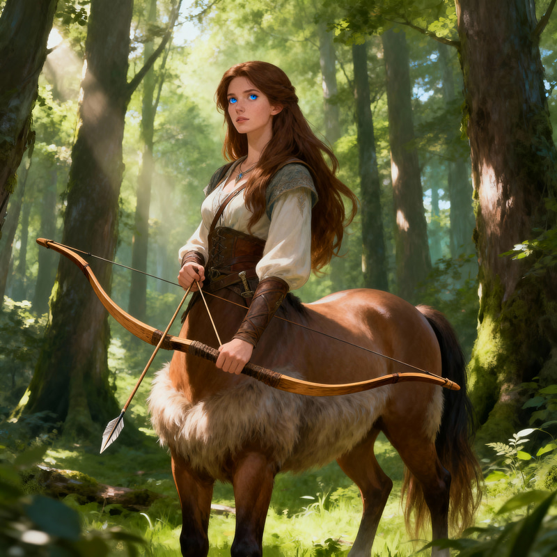 Majestic Female Centaur in Enchanting Forest Scene Majestic Female Centaur in Enchanting Forest Scene