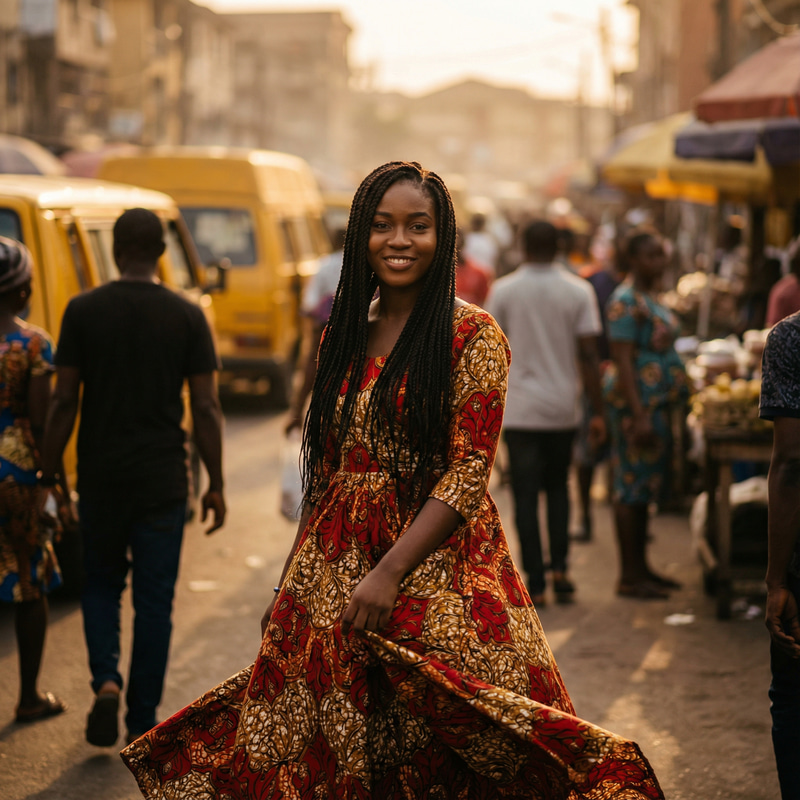 Stunning Young Woman in Vibrant Ankara Gown in Lagos