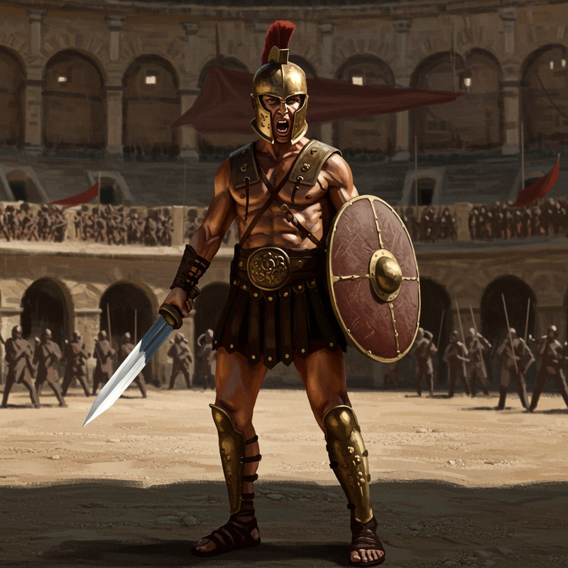 Fierce Gladiator in Dramatic Colosseum Scene Fierce Gladiator in Dramatic Colosseum Scene