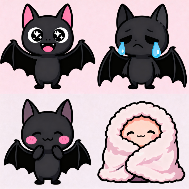 Adorable Black Vampire Bat Emoji Set Adorable Black Vampire Bat Emoji Set