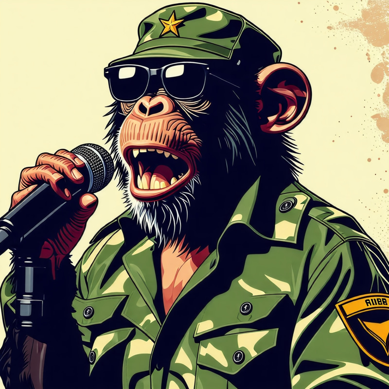 Cool Military Monkey with Shades Holding Microphone Cool Military Monkey with Shades Holding Microphone