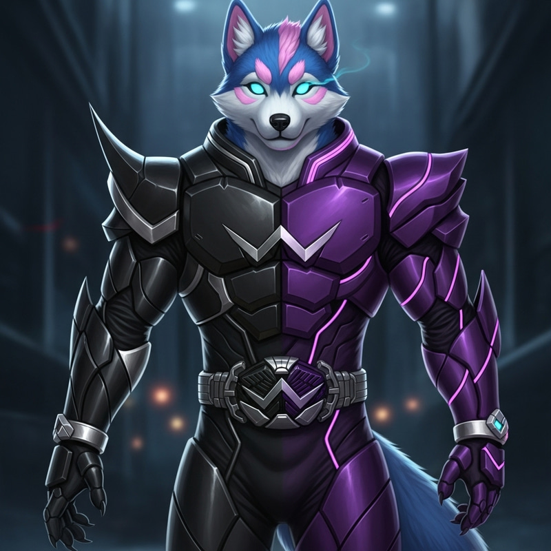 High-Quality Anthro Husky Fursona - Kamen Rider W Style High-Quality Anthro Husky Fursona - Kamen Rider W Style