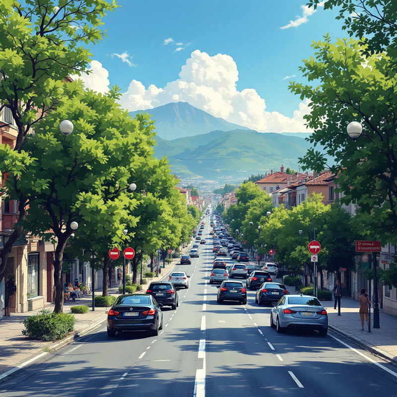 Busy Daytime Street Illustration