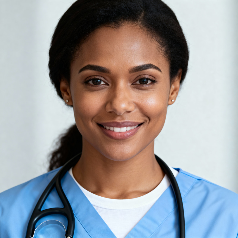 Caring Nurse Headshot in Medical Scrubs Caring Nurse Headshot in Medical Scrubs