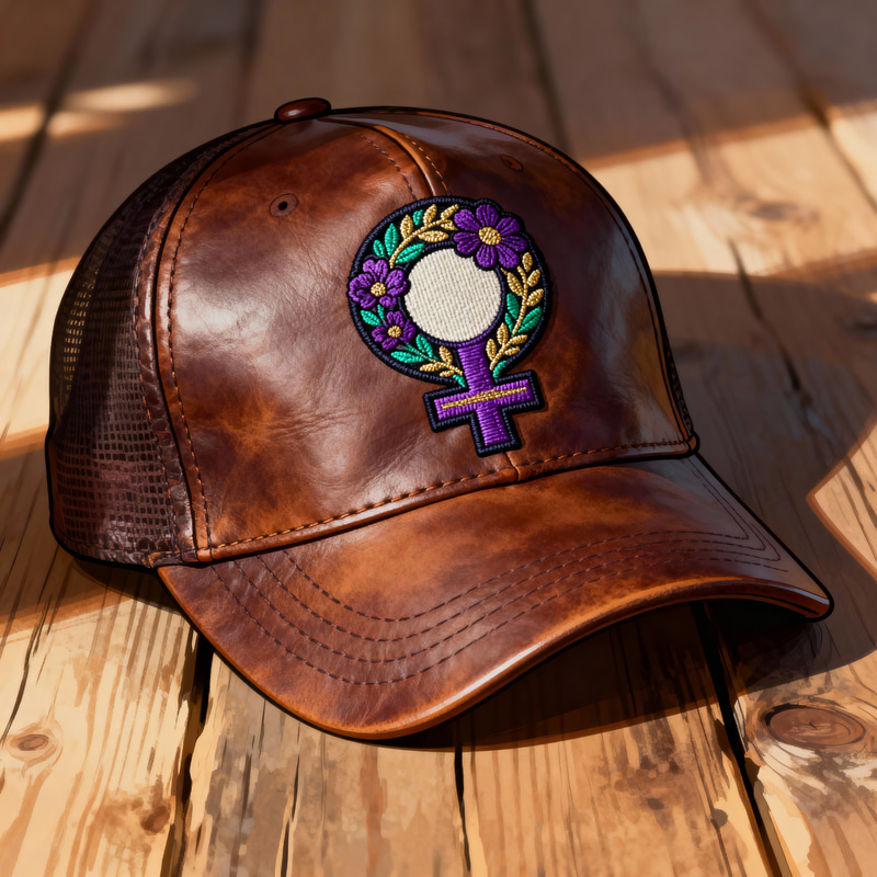 Stylish Leather Hat with Feminist Patch Illustration Stylish Leather Hat with Feminist Patch Illustration