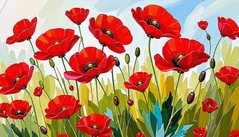 Vibrant Field of Red Poppies, Nature-Inspired Painting | Gustav Klimt Vibrant Field of Red Poppies, Nature-Inspired Painting | Gustav Klimt