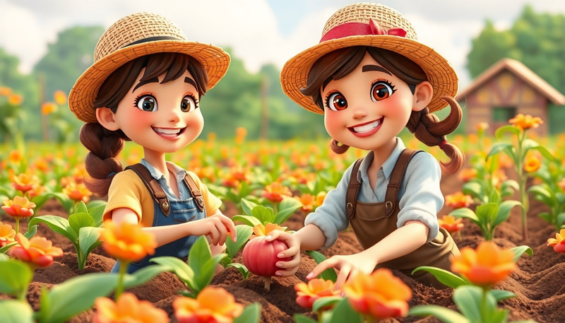 Cheerful Female Farmer in Vibrant 3D Cartoon Style Cheerful Female Farmer in Vibrant 3D Cartoon Style