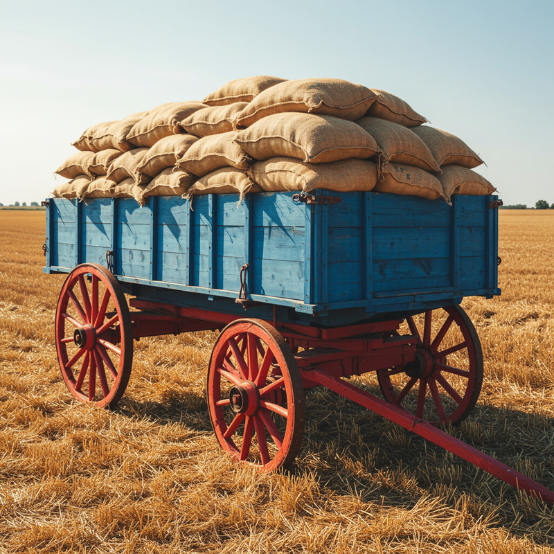 Old Farm Wagon with Wheat Sacks