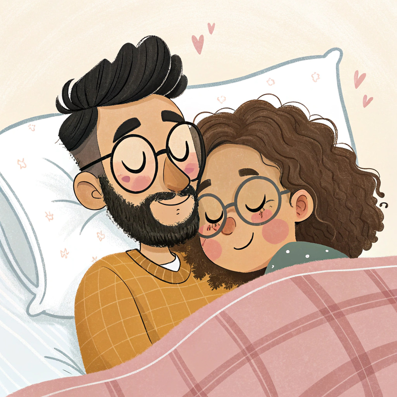 Pixar Style Couple Cuddling in Bed Pixar Style Couple Cuddling in Bed