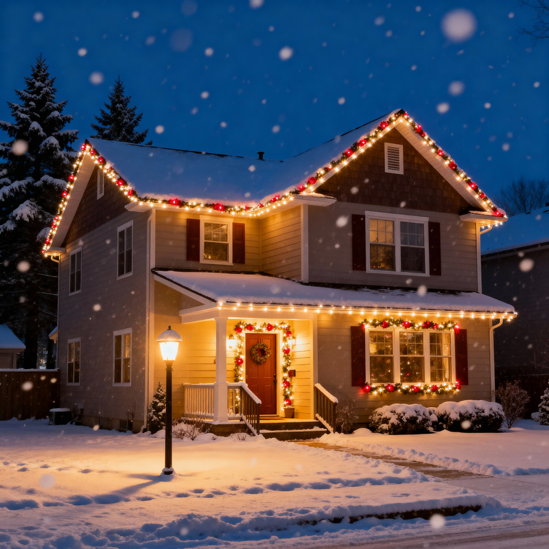 Cozy Christmas Lights on a Snowy Evening