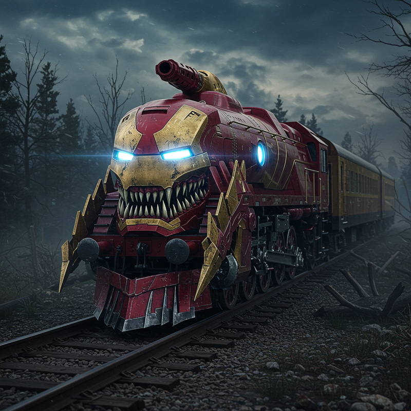 Fierce Iron Man Hybrid Train: 3D Render Art Fierce Iron Man Hybrid Train: 3D Render Art