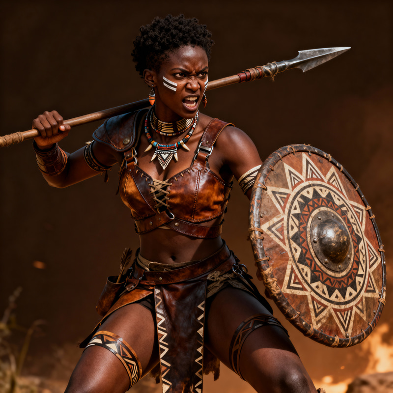 Fierce African Female Warrior Portrait