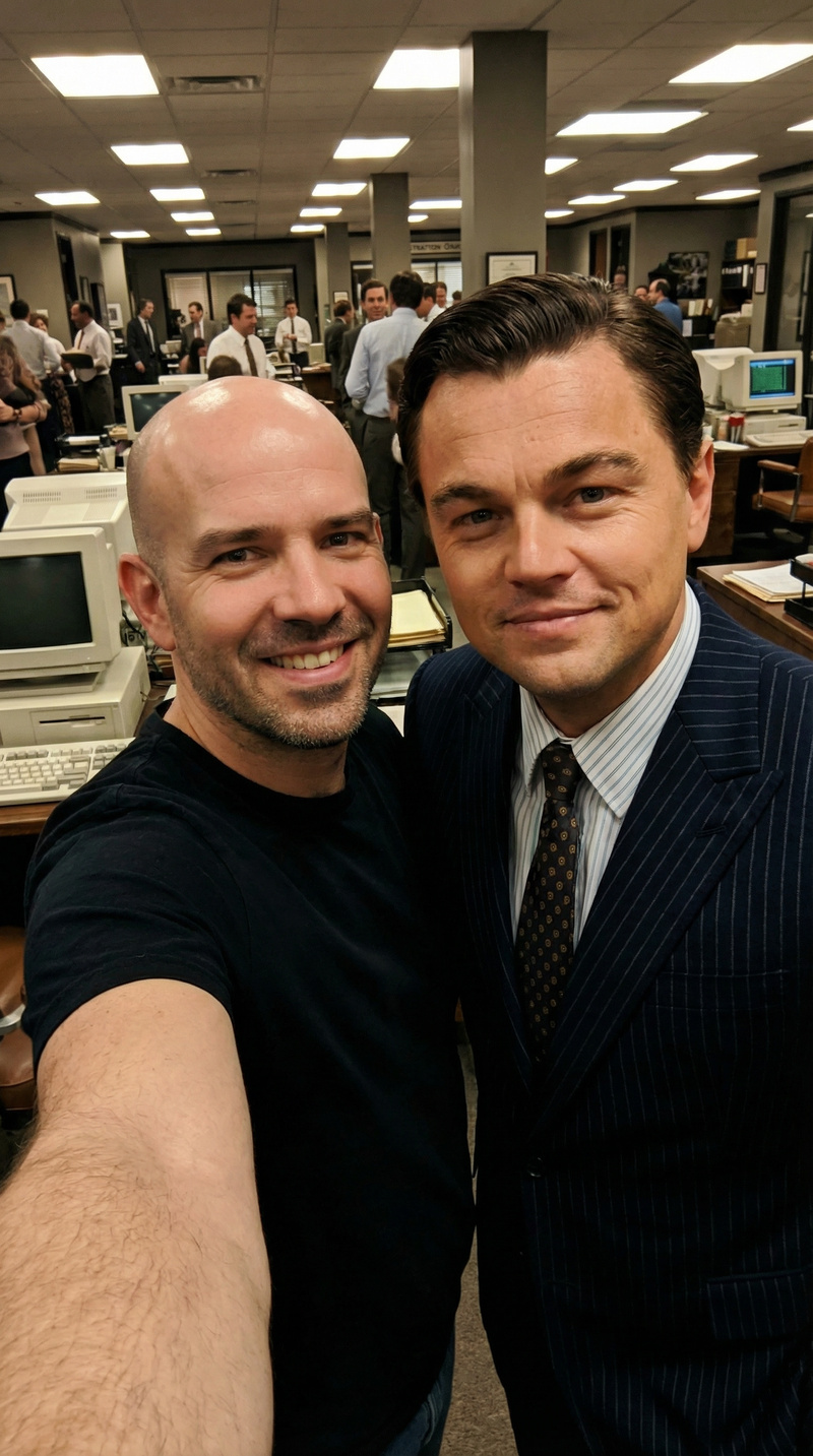 Selfie with Leonardo DiCaprio on Wolf of Wall Street Set