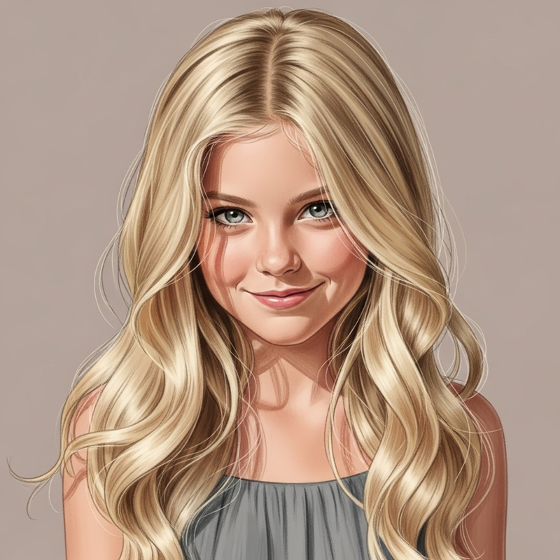 Blonde Girl Drawing with Beautiful Wavy Hair Blonde Girl Drawing with Beautiful Wavy Hair