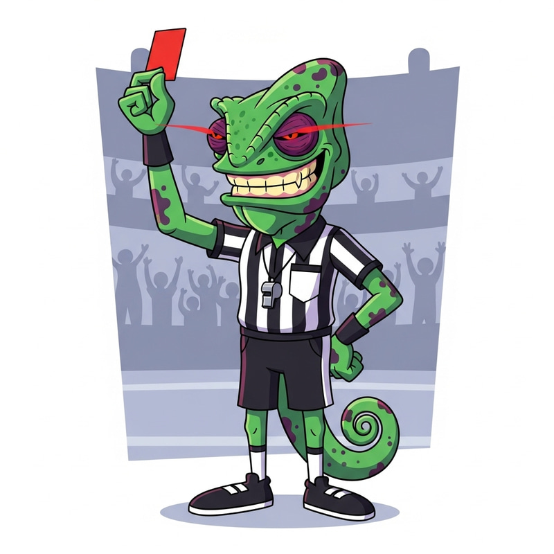 Cartoon Evil Chameleon Referee in White Outfit