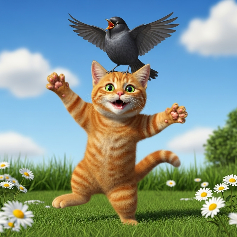 Playful Cat Dancing with a Bird Playful Cat Dancing with a Bird