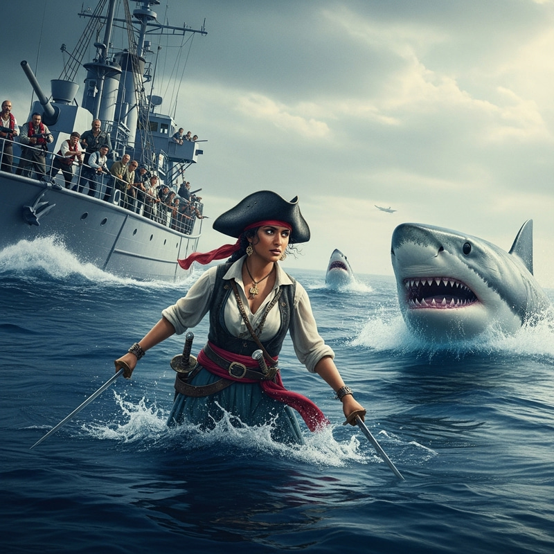 Pirate Chased by Navy & Shark | Dramatic Sea Scene Pirate Chased by Navy & Shark | Dramatic Sea Scene