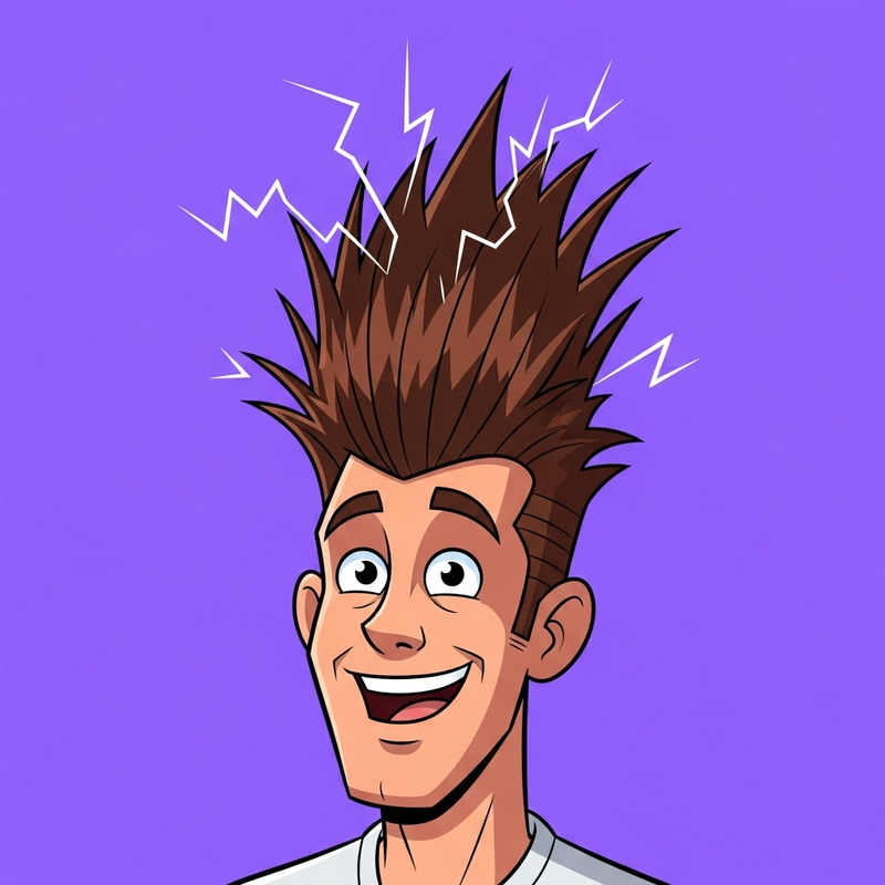 Cute Guy with Electric Shock Bangs - Purple Background Cartoon
