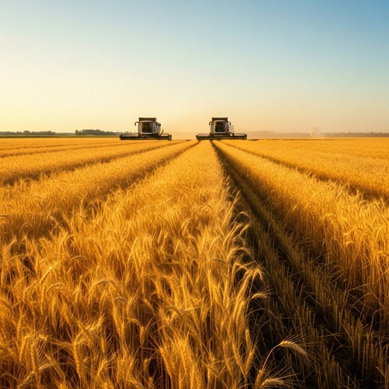 Golden Wheat Field with Harvesters in the Summer Sunlight