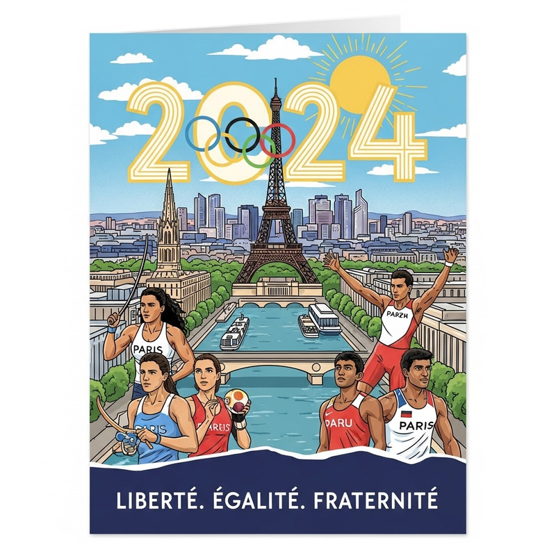 Paris 2024 Olympics Greeting Card: Liberty, Equality, Fraternity Paris 2024 Olympics Greeting Card: Liberty, Equality, Fraternity