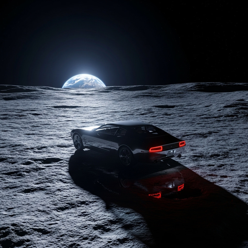 Car on Moon: Futuristic and Surreal Scene Car on Moon: Futuristic and Surreal Scene