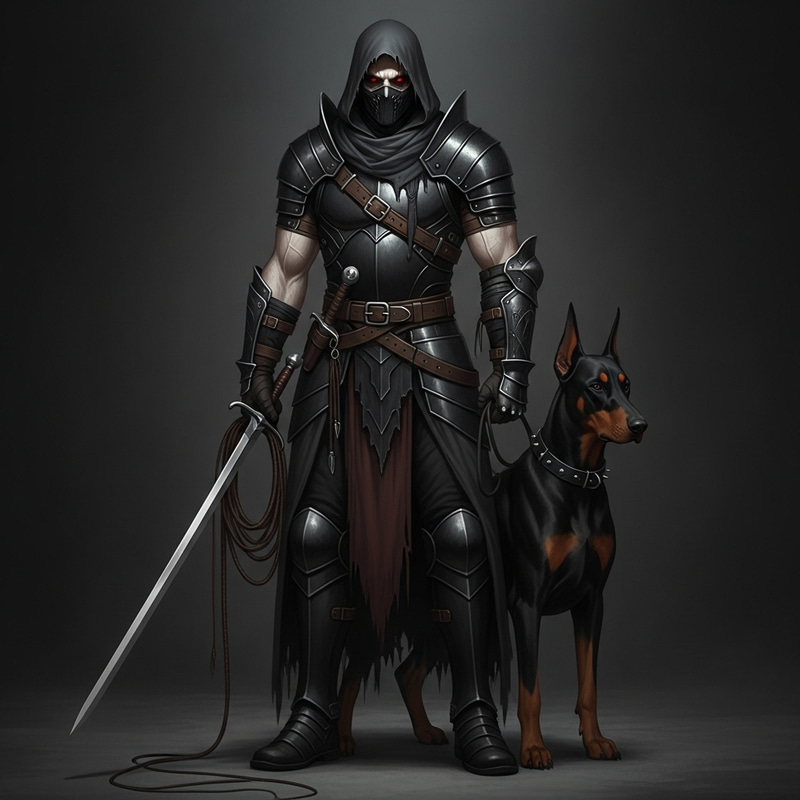 Dark Gothic Male Warrior in Black Armor with Red Eyes Dark Gothic Male Warrior in Black Armor with Red Eyes