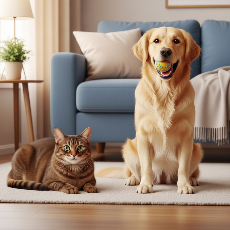 Adorable Cat and Dog Buddies in Cozy Living Room