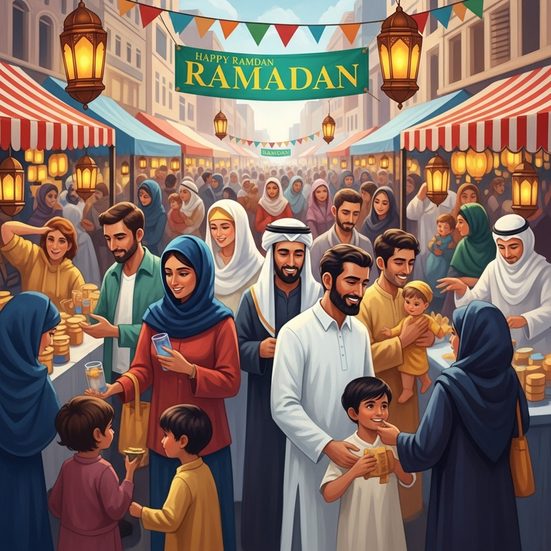 Vibrant Ramadan Market Celebration Painting