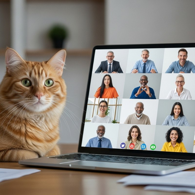 Zoom Meeting with Fluffy Orange Tabby Cat