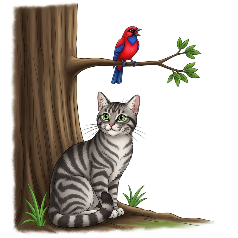 Harmonious Coexistence: Bird and Cat