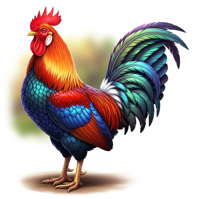 Colorful Rooster Illustration | Vibrant Feathers & Red Comb