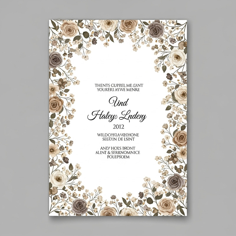 Chic Wedding Invitation with Rose and Small Flower Borders