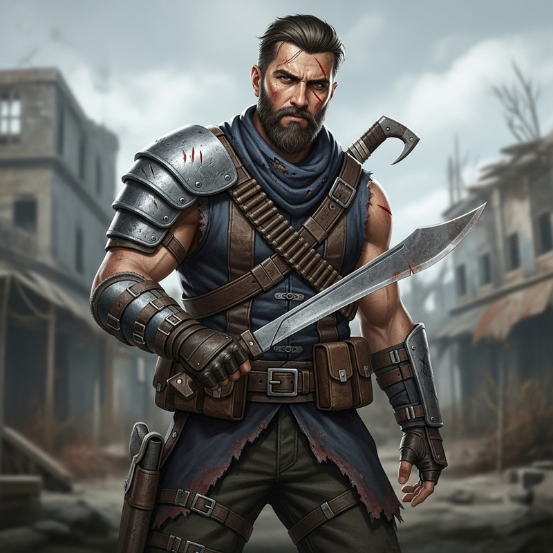 Post-Apocalyptic Mercenary with Beard and Machete Post-Apocalyptic Mercenary with Beard and Machete