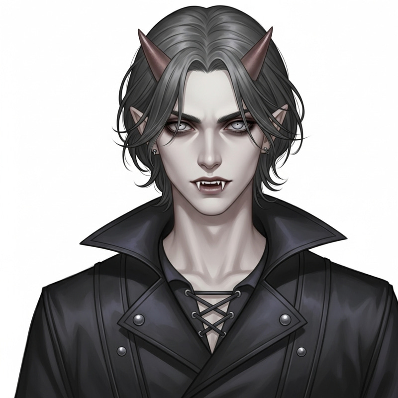Male Tiefling: Pale Skin, Ash-Gray Hair & Expressive Eyes