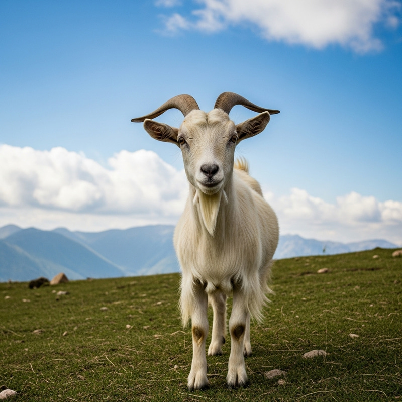 Curious Goat on Grass Field | Nature Photography