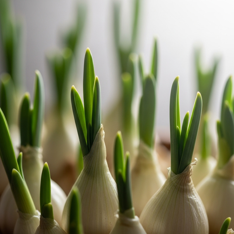 Vibrant Sprouting Garlic: Macro Botanical Photography Vibrant Sprouting Garlic: Macro Botanical Photography