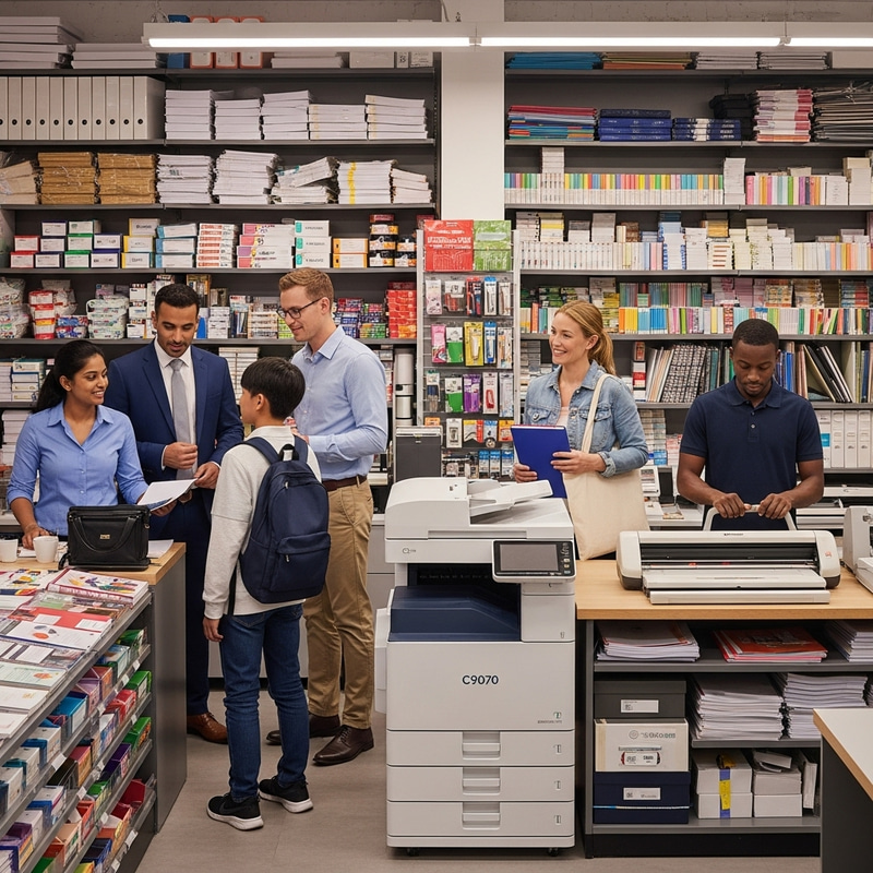 Vibrant City Center Print Shop: Diverse Staff & Premium Services