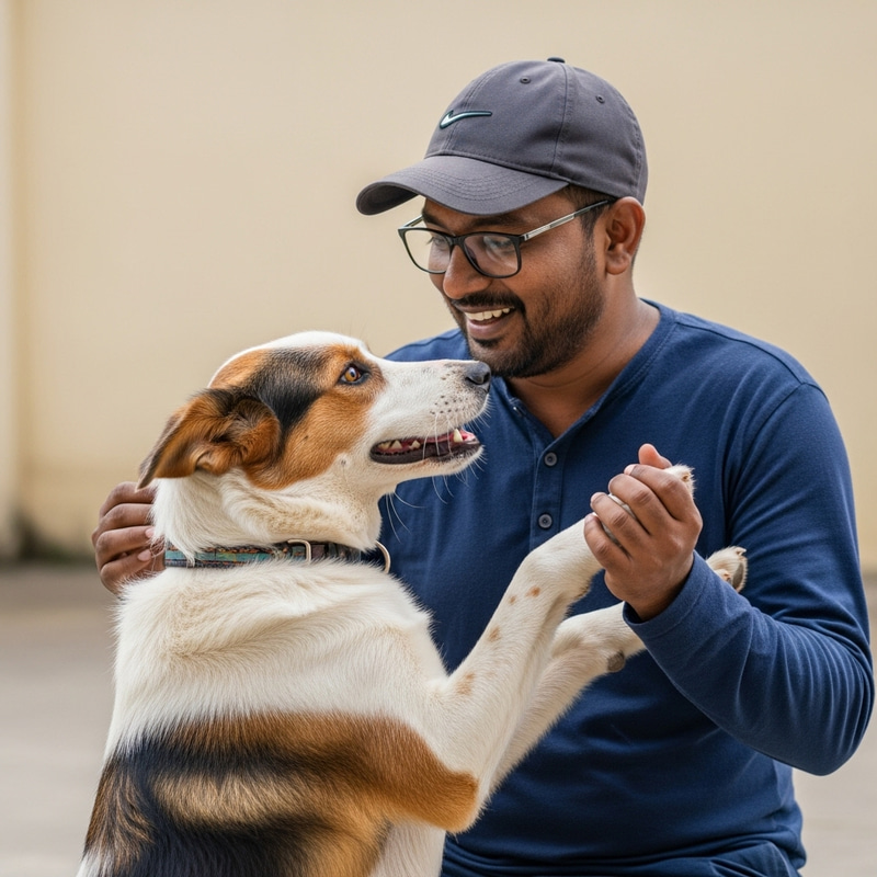 Happy Man Playing with Diverse-color Dog - Special Bond